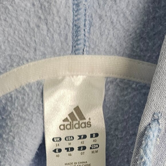 ❌SOLD❌ Adidas Light Blue Essentials 3-Stripes Fleece Full-Zip Hoodie - Size M - Picture 4 of 6
